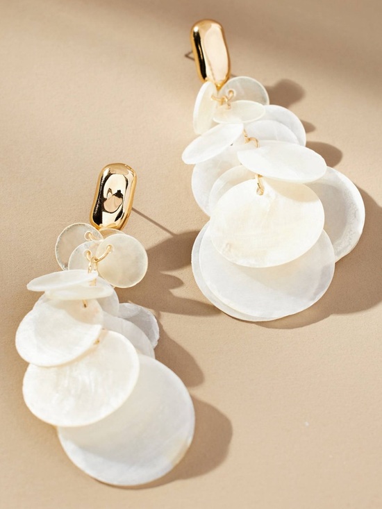 Anthropologie Jewelry - Anthropologie Gold and Ivory Layered Shell Drop Earrings